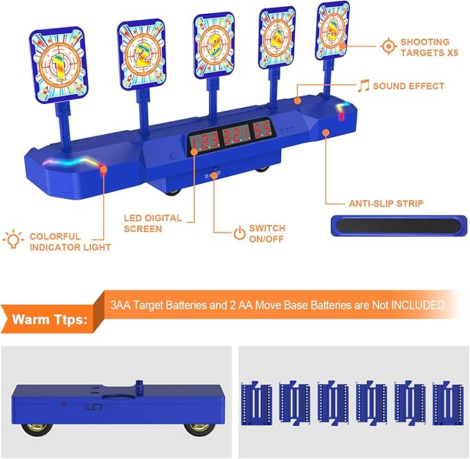 Fibevon Target for Nerf Guns, Electric Scoring Auto Reset Shooting Digital Running Targets, Moving Target for Nerf, Ideal Gift Toy for Kids, Teens, Boys & Girls Aged 5 6 7 8 9 10 11 12 13
