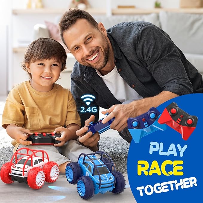 Remote Control Car, Fast Direct Charging RC Cars Amphibious 360° Rotating LED Rechargeable Stunt Car 2.4Ghz 4WD All Terrain RC Race Cars Toy Christmas Birthday Gift for Kids Boys Girls Aged 3-12 years