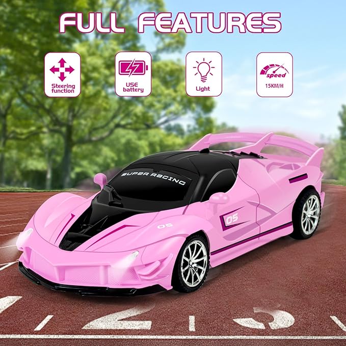 Remote Control Racing Car for Girls Boys 3 4-7 Christmas Birthday Gifts,Hobby RC Cars Toys for Age 3 4 5 6 7 8-12 Year Old Kids- 1:18 Scale Model Racing Car Pink 1 Pack