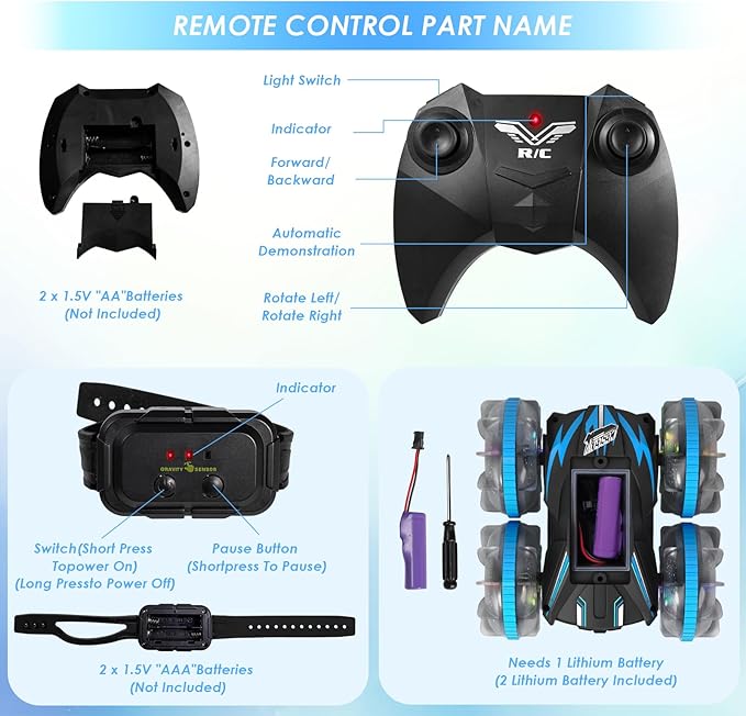 Beach Amphibious Remote Control Car Toys,2.4 GHz Remote Control Boat Waterproof, All Terrain RC Stunt Car with LED Lights, Land Water Boat Birthday Gifts Toys for 6-12 Year Old Boys Girls