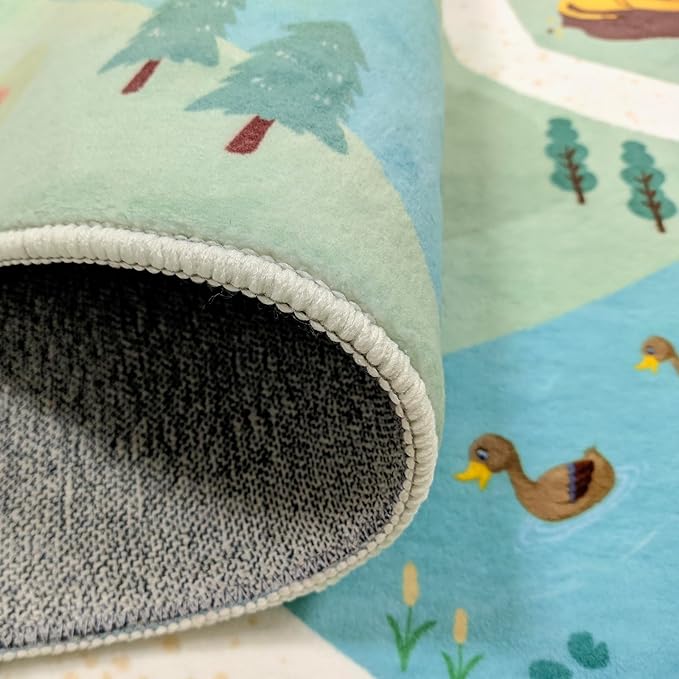 Kids Rug Play Mat 5Ft Zoo Animal Bedroom Carpet Forest Animal Playroom Rug for Boys Girls Adventure Playmat Children Area Rug Nonslip Fluffy Area Rug for Kids Room Nursery Decor 3.3'x5', Green