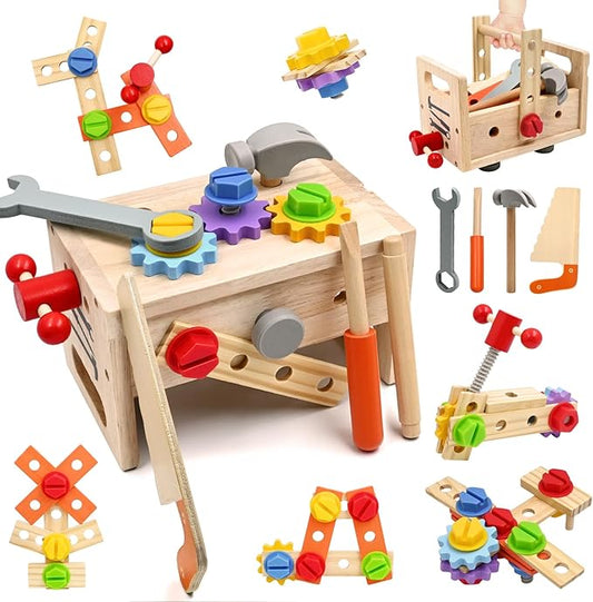 AiTuiTui Wooden Kids Tool Set, 29Pcs Montessori Toddler Toys with Tool Box, Educational Pretend Play Construction Stem Learning Toys for 2 3 4 5 Year Old Boy Girl, 1st Birthday Gifts