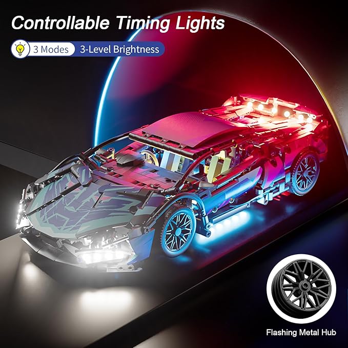 Sport Car Building Block Sets for Adults,Technical Race Car with LED Lights Collectible 1:14 MOC Model Engineering Toys Gifts for Boys Boyfriends Men Teens Age 8+ 8-12, 8-14,12 13 14