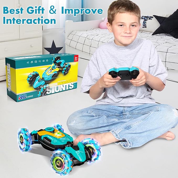 Gesture Sensing RC Stunt Car,Remote Control Car Toys for Ages 5-13,4WD All-Terrain with 360° Flips & LED Music Show,3-6 Year Old Boy Birthday Gift,Indoor/Outdoor Play & Gifts for Boys Toys Age 8-10