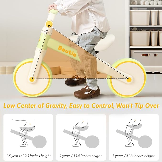 Balance Bike for 2 Year Old, Adjustable Seat & Handlebar, Age18 Months to 5 Years Old, No-Pedal Training Bike Toddler Push Bicycle First Gifts-Green