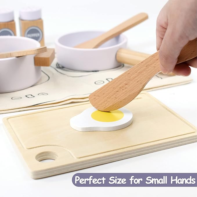 Wooden Toy Pots and Pans Cookware Playset for Kids Kitchen,Toddler Cooking Set,Pretend Play Kitchen Accessories for Toddlers Boys Girls Ages 3+