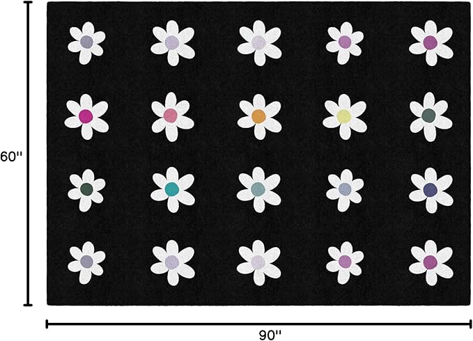 Flagship Carpets Schoolgirl Style Daisies on Black Criss-Cross Applesauce Educational Area Rug for Kids Room, Children's Classroom, Play Carpet for Teaching and Playroom, 5' x 7'6", Seats 20