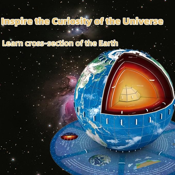 Educational 3D Earth Globe Puzzle Kit for Kids 8-14, Geography Learning Toy, 50-Piece DIY Jigsaw World Map Model - Birthday Gift for Boys and Girls!