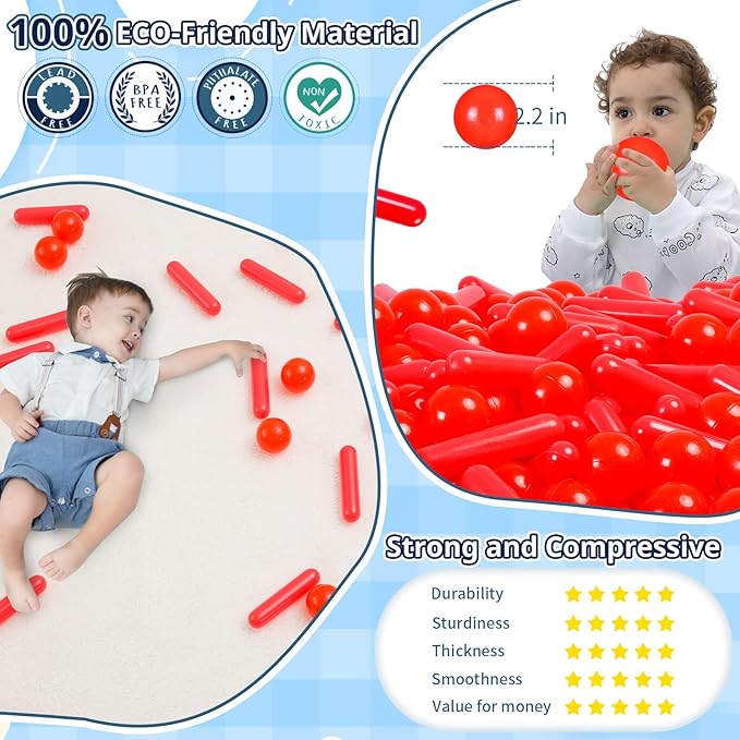 STARBOLO Ball Pit Balls for Kids- 120pcs Crush Proof Plastic Toy Balls for Toddler Ball Pit, Ball Pit Play Tent, Baby Pool Water Toys, Party Decoration, Photo Props (Red)