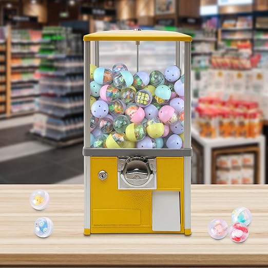 Vending Machine, 20.87Inch Height Candy Gumball Machine with Load Capacity Gumball Bank, Metal Candy Vending Machine for 1.77-1.97Inch Gadget,Portable Candy Dispenser Machine for Retail Shop (Yellow)