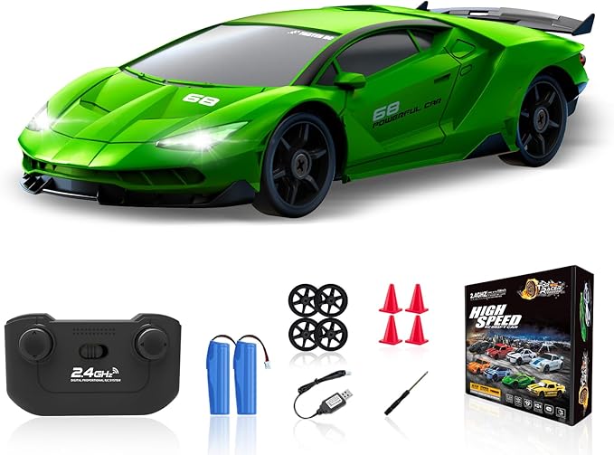 Remote Control Car, 1/24 2.4GHz 4WD RC Drift Cars High Speed Racing Car with 2 Rechargeable Batteries Extra Tires Toy Car RC Cars for Adults Boys