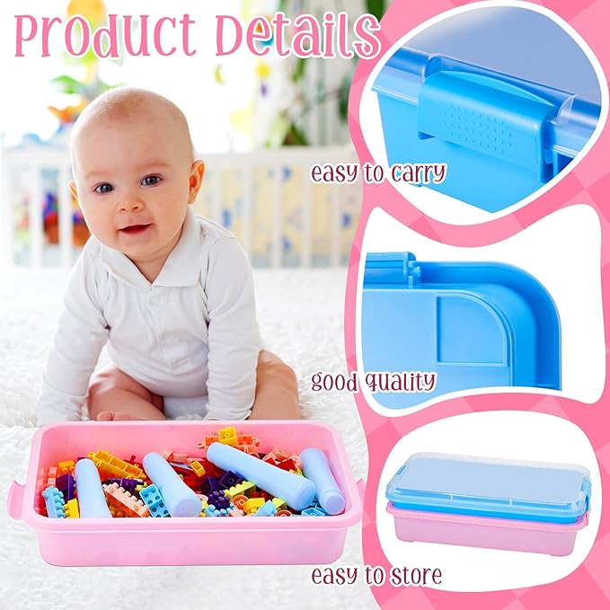 2 Pcs Sensory Bin Sand Tray with Lid for Plastic Sandbox Toy Fill with Water, Sand, Beads and More, for Indoor Outdoor Activities Play(Pink, Blue)