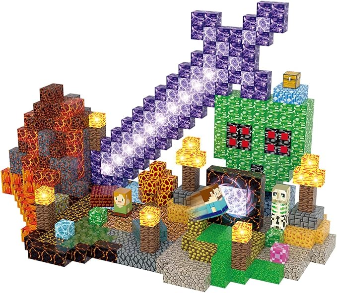 Magnetic Blocks Building Toys Set,1 inch Light Up Magnetic Building Block, 3D Sword Magnet Cubes STEM Sensory Construction Toys for Toddler 3+