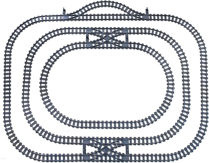 Train Track Railroad Accessories - City Train Track System with Railroad Crossing, Compatible with Major Brand Trains in Building Blocks