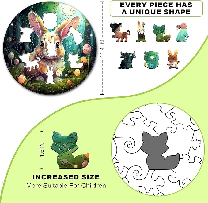 Easter Gifts for Kids Girls Boys, Easter Basket Stuffers, Wooden Jigsaw Puzzles for Kids Ages 4-6, 50 Piece Unique Shape Animal Theme Puzzle - Preschool Learning Educational Toys for Kid 3+ (Rabbits)