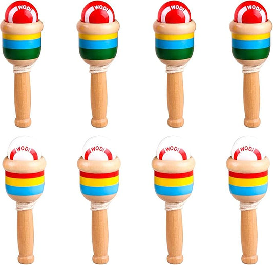 8 Packs Wooden Catch Ball Game Ball Catching Cup Vintage Catch Game for Kids Hand Eye Coordination Educational Game, White and Red