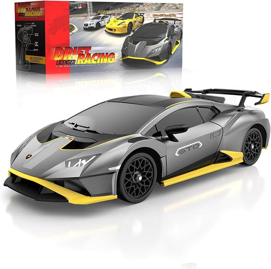 Lamborghini Remote Control Car for Boys 4-7, 1:18 Scale Official Licensed Lamborghini Toy Car, 2.4Ghz RC Drift Car Toys for Adults Boys 8-12 Kids Birthday Gift Ideas, Drift Race Cars (Grey)