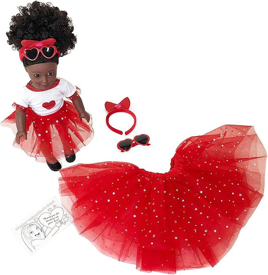 Playtime by Eimmie 18 Inch Doll Clothes and Accessories, Holiday Day Outfit with Red Tutu Dress & Matching Headband, Clothing Sets & Stuff - Fits American, Generation & Similar 18Â” Dolls for Girls