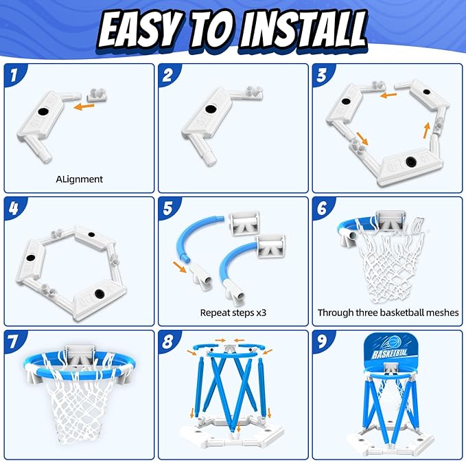 Pool Basketball Hoop, Floating Basketball Hoop Toy for Pool Water Game with 4 Basketballs Summer Swimming Pool Games for Kids & Adults Indoor Outdoor Play (Blue)