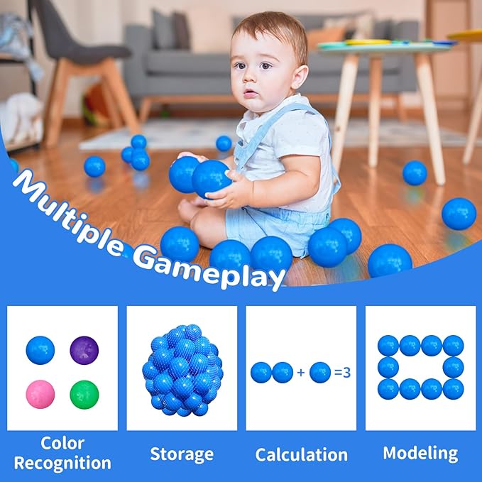 Ball Pit Balls 100 Phthalate Free BPA Free Crush Proof 2.16 Inches Plastic Balls for Ball Pit Ideal Gift for Toddlers Babies Kids Pool Water Toys Play Tent, Blue