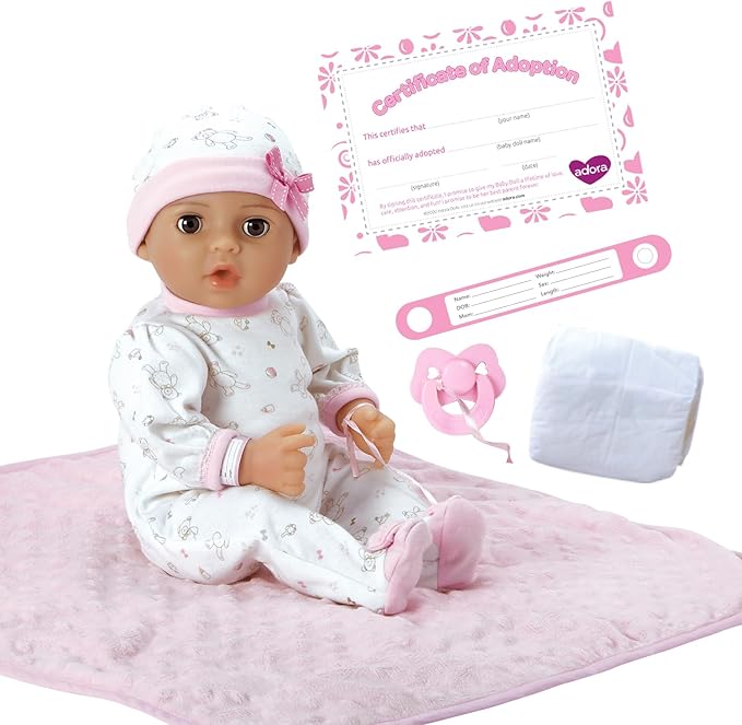 Adora 16 Inch Girl Baby Doll with Accessories Matching 9-Piece Set Including a Pacifier, Hospital, Bracelet, Diaper, and More Gift for Toddlers Ages 3+ Adoption Babies Collection - Cherish