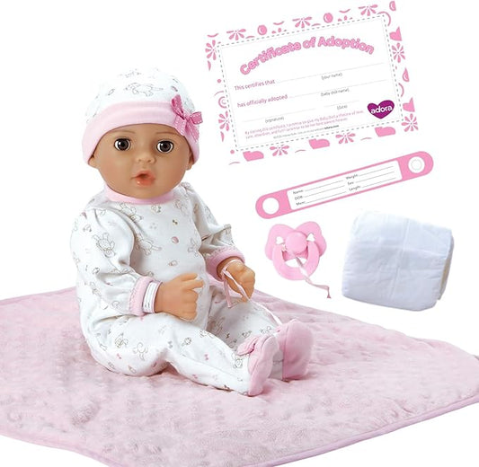 Adora 16 Inch Girl Baby Doll with Accessories Matching 9-Piece Set Including a Pacifier, Hospital, Bracelet, Diaper, and More Gift for Toddlers Ages 3+ Adoption Babies Collection - Cherish