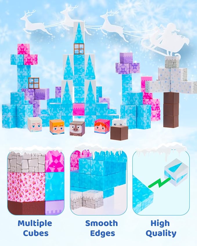Magnetic Blocks - Magnet Princess Magic Ice World Theme, 110-Pcs Building Toys for Kids Ages 3-9+, Toddler Magnet Toys, STEM Educational Game, Sensory Gift for Boys and Girls