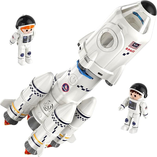 TEMI Space Rocket Spacecraft Toy for 3 4 5 6 7 8 9 Years Old Kids - 5-in-1 Airplane Educational Aerospace Set with 2 Astronauts, Projection Lamp, Outer Space Toy Gifts for Boys Girls 3+