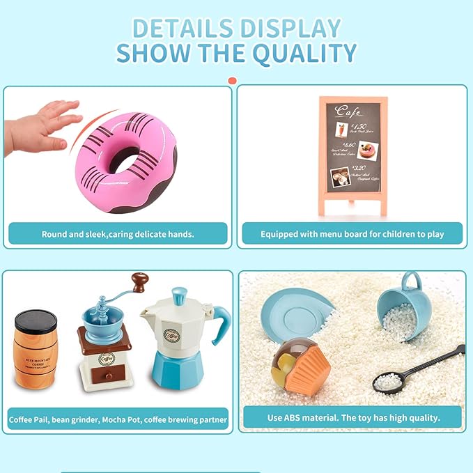 Pretend Tea Party Set for Little Girls, 41 PCS Coffee Maker Set and Play Food Dessert Set for Kids Age 3 4 5 6 7 8 9, Kids Kitchen Pretend Play for Princess Girls Boys