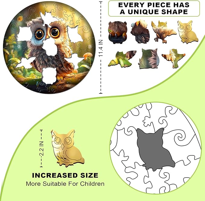 Easter Gifts for Kids Girls Boys, Easter Basket Stuffers, Wooden Jigsaw Puzzles for Kids Ages 4-6, 50 Piece Unique Shape Animal Theme Puzzle - Preschool Learning Educational Toys for Kid 3+ (owl)