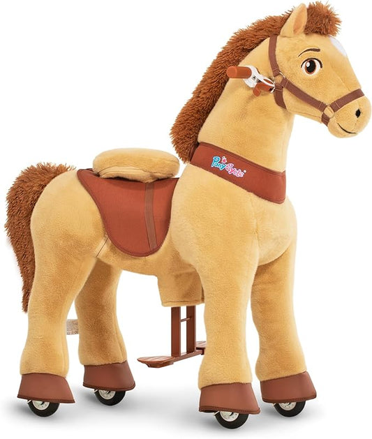 PonyCycle Horse Ride on Pony Toys Riding Horses Rocking Horse Walking Essential Model E (with Brake/ 35.4" Height/Size 4 for Age 4-7) Boys and Girls Gifts Ride on Horse with Wheels Light Brown E436