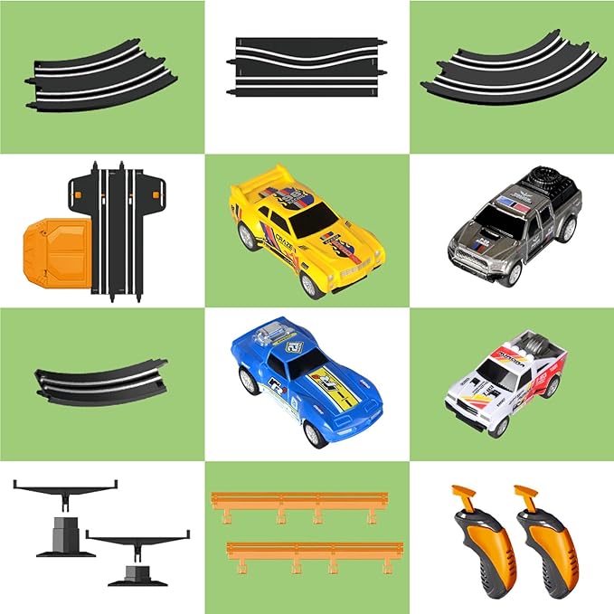 Slot Car Race Track Set Electric or Battery Powered Racing Car Track for Kids Boys, with 4 High-Speed Cars and 2 Hand Controllers,Dual Racing Game Toys for Children Age 6 7 8 Years Old