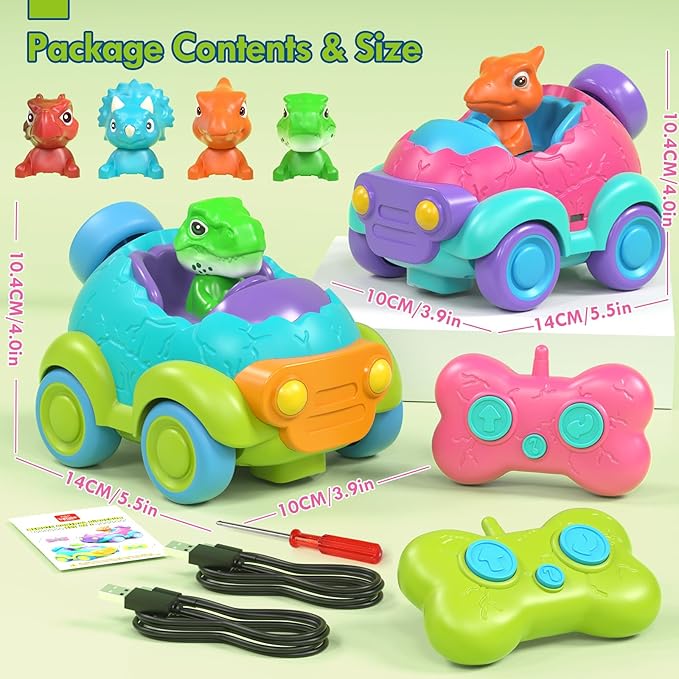 Lehoo Castle Girl Dinosaur Toy, 2 Pack Dinosaur Toys for Kids 3-5, Remote Control Car for Toddlers 1-3, Kids Toys Girls 3-5, 2 Year Old Girl Birthday Gift