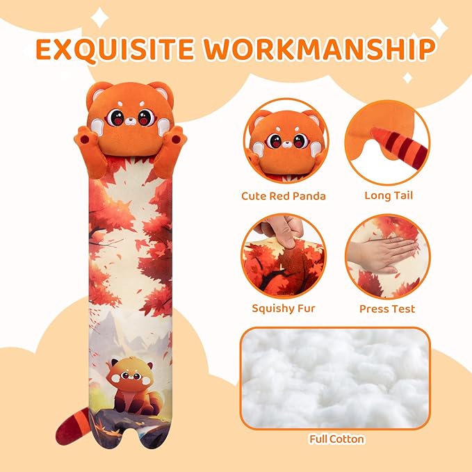 Red Panda Plush Body Pillow, Cute Stuffed Animal Soft Plushie, Big Cuddle Pillow Toy Gift for Girls (20 Inches)