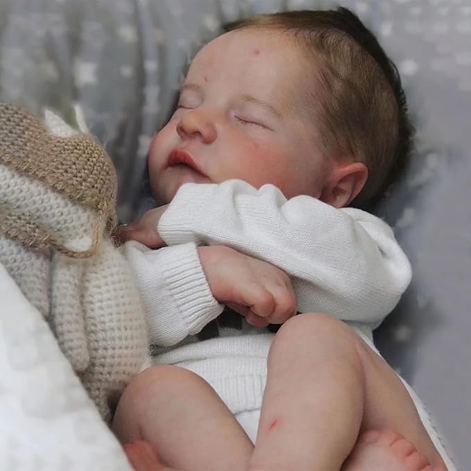 ADFO Lifelike Reborn Baby Dolls Boy - 17 Inch Real Baby Feeling Realistic-Newborn Sweet Smile Sleeping Dolls Handmade Life Baby Dolls with Accessories Gift Set for Kids Age 3 +