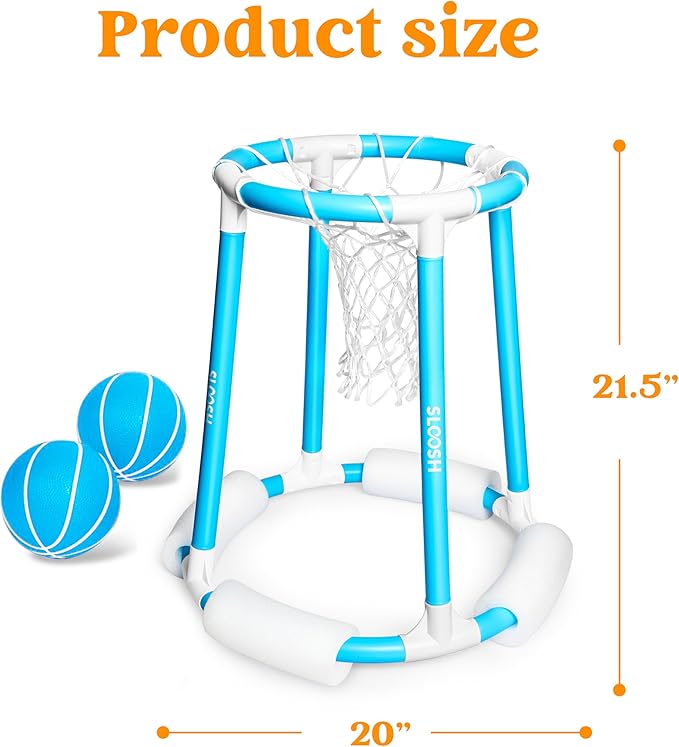 Sloosh Pool Basketball Hoop Set, Floating Basketball Pool Game, Swimming Floats Toys with Balls Pump, Summer Outdoor Water Play Toy for Kids and Adults (Blue)