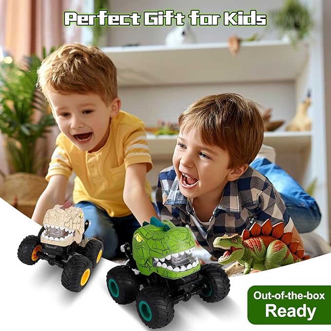 Remote Control Car for Boys Age 4-7 8-12, 50min+ Runtime Dinosaur Monster Truck Toy with Spray, Light, Music, 360 Rotating, 90 Driving, All Terrain Dinosaur Toy for Kid Birthday Gift