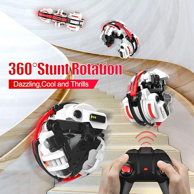 BAZADER RC Car with LED Lights - Remote Control Car Snakes 360° Roll Toy, Birthday for Kids Age 7 8 9 10 11+ Year Old, 2 Batteries 60+min, Indoor/Outdoor Toy for 6-12 yr Teen Boys