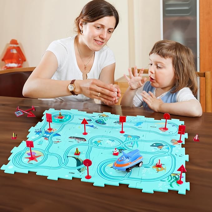 New Plastic Puzzles for Kids Ages 3-5 with Cute Vehicle, Toddler Puzzle Track Play Set Gift, Critical Thinking Educational Toys for 3-6 Year Old Boys & Girls, Montessori Toys