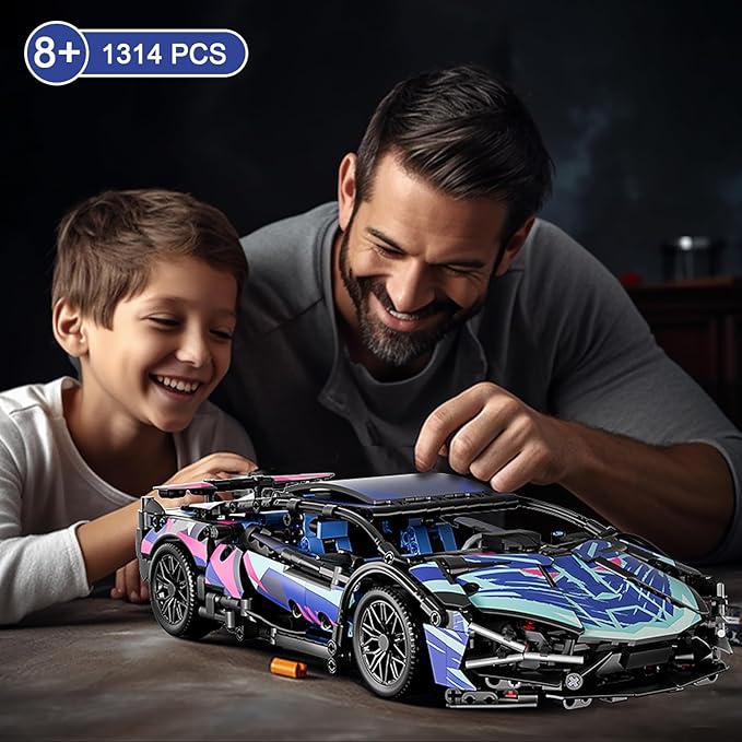 Sport Car Building Block Sets for Adults,Technical Race Car with LED Lights Collectible 1:14 MOC Model Engineering Toys Gifts for Boys Boyfriends Men Teens Age 8+ 8-12, 8-14,12 13 14