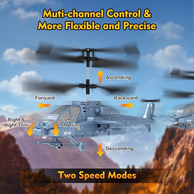RC Helicopter, Remote Control Helicopter (AH-64) for Kids, 2.4GHz RC Plane, 40+ Min Flight Time, LED Lights & Altitude Hold, Kids Toy for Ages 8-12, RC Airplane for Children