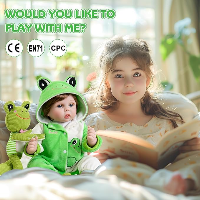 Aori Reborn Baby Dolls Lifelike - Newborn Baby Doll Realistic Weighted Toddler Real Life 22 Inch Jumping Frog Set Great Birthday Gift for Kids