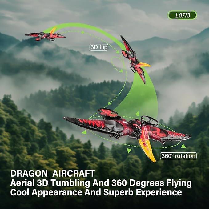 jaming Pterodactyl Dinosaur Toys Drone for Kids,Dragon Remote Control Airplane,Flying Toys Birthday Gifts for 8-12 Year Old Boys,RC Plane for Kids 8-12 （Red）