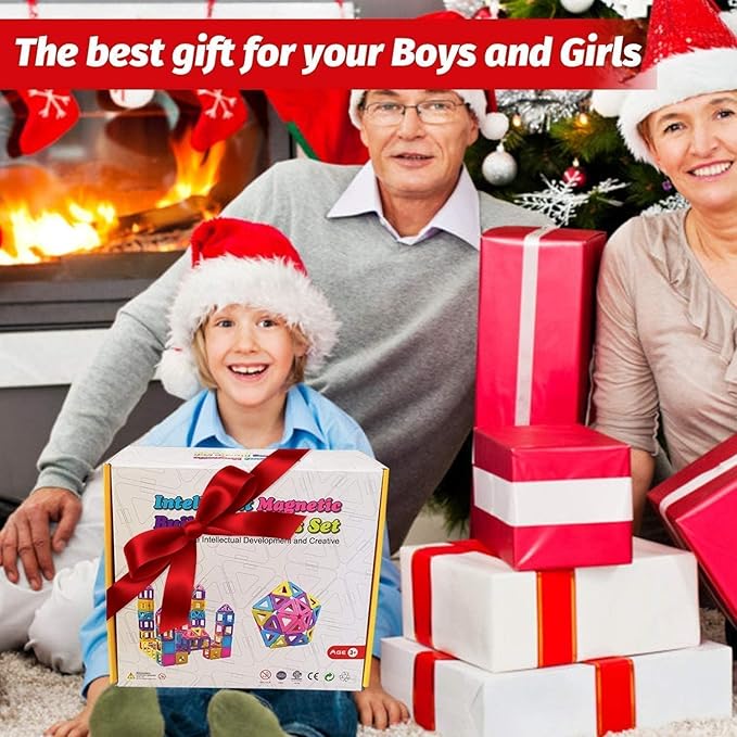 Magnetic Tiles Magnet Blocks for 3 4 5 6 7+ Year Old Boys Girls Macaron Castle Magnetic Building Blocks for Toddlers 3-5, 4-8, Building Blocks for Kids Ages 3+ Birthday Gifts 124pcs