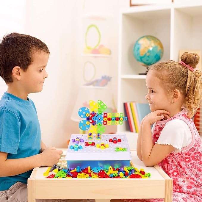 STEM Drill & Build Kit for Kids Ages 3-8 | Electric Toy Drill with 193+ Pieces (Screws, Nuts, Rainbow Fasteners) | Creative Design Construction Toys for Boys Girls | Gift for Birthdays, Christmas