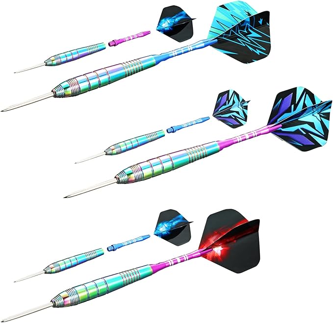 Darts Metal Tip Set Professional Metal Darts for Dartboard Steel Tip Darts with Nonslip Iron Barrel Aluminum Dart Shafts,Extra Flights,Dart Sharpener,Gift Box