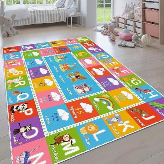 ABC Alphabet Rug, 5'x7' Educational Play Rug Carpet for Kids Classroom Playroom, Non-Slip Mat Playmat for Boys Girls