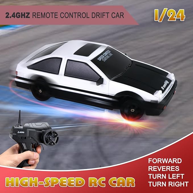 Remote Control Car RC Drift Car 2.4GHz 1:24 Scale 4WD 15KM/H High Speed Model Vehicle with LED Lights Drifting Tire Racing Sport Toy Car for Adults Boys Girls Kids Gift 2Pcs Rechargeable Batteries