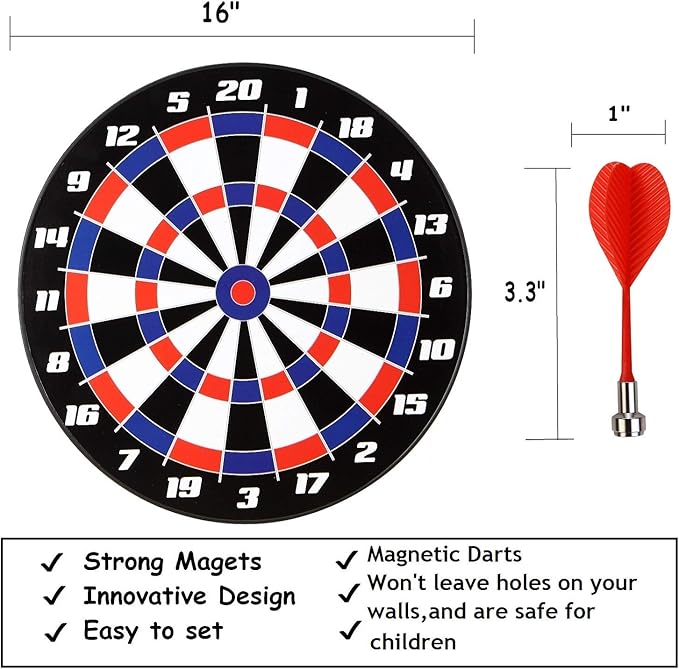 Magnetic Dart Board Game - Darts and Kids Dart Board Set,16 Inch Dart Board with 8 Strong Magnet Darts of 2 Colors,Best Kids Toy Gift Indoor Outdoor Games for Family and Friends
