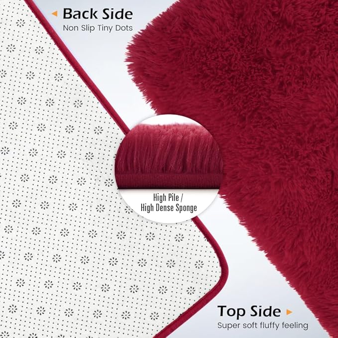 Amearea Shag Fluffy Area Rug for Bedroom Girls Living Room, Extra Soft and Fuzzy Shaggy Rugs, Non Slip, Solid Color Carpet Mat for Boys Nursery Home, Wine Red 5x8 Feet